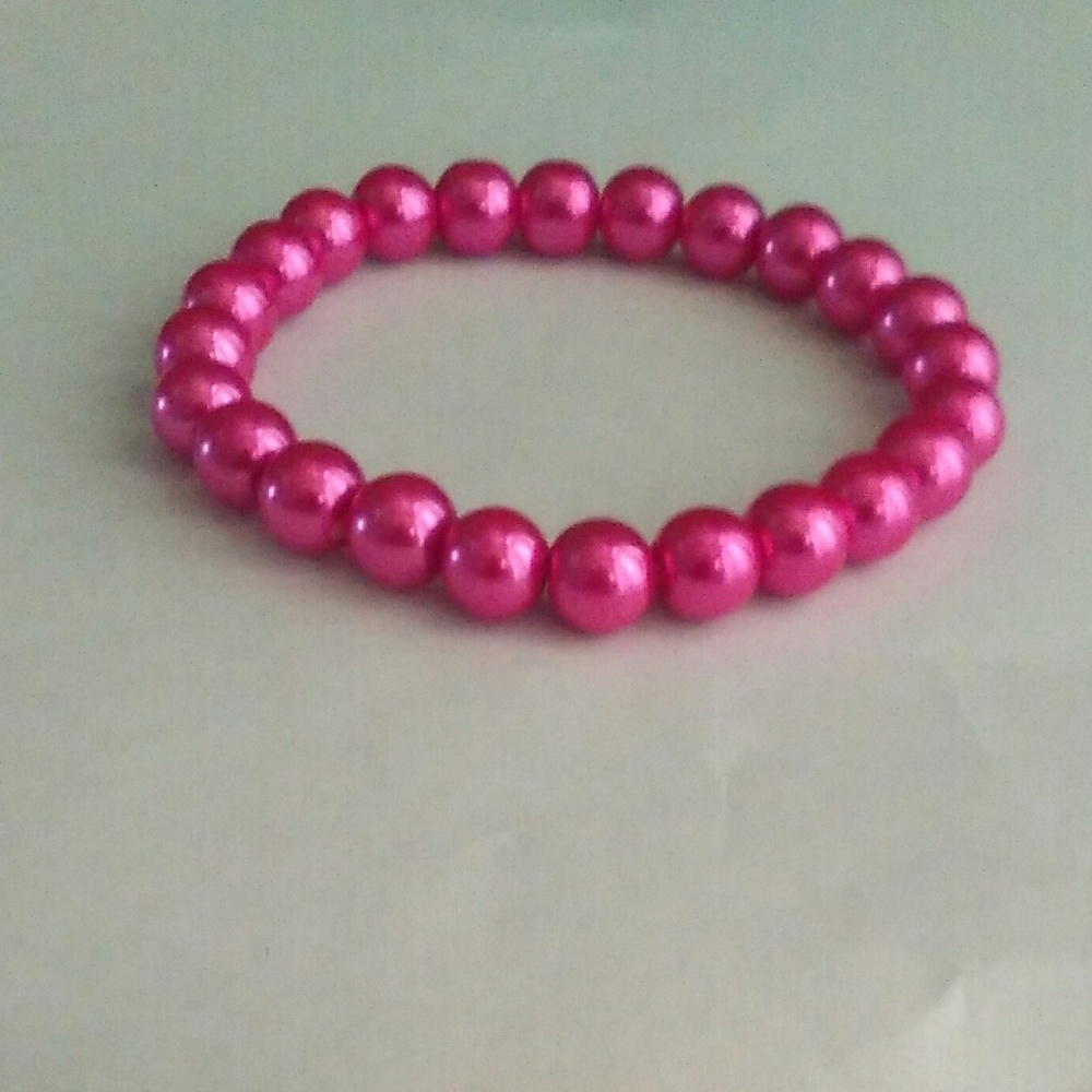 Glass Pearl Hot Pink Beaded Stretch Bracelet